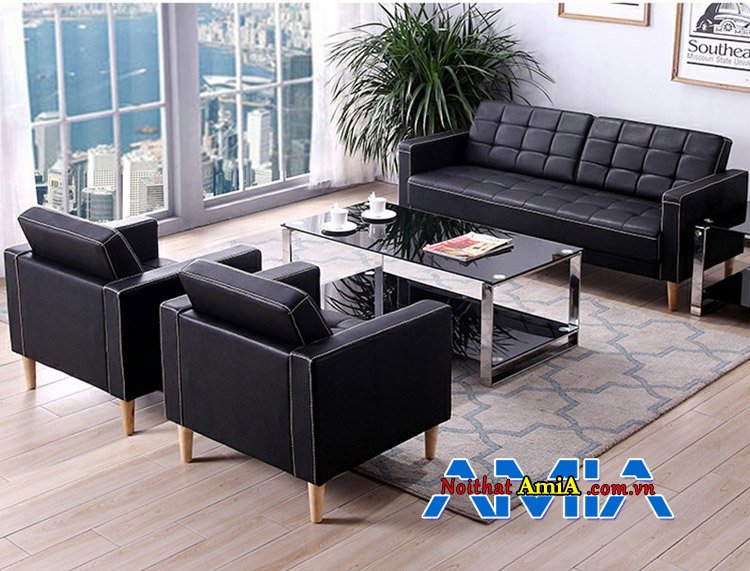 sofa da màu đen nhỏ gọn cho văn phòng