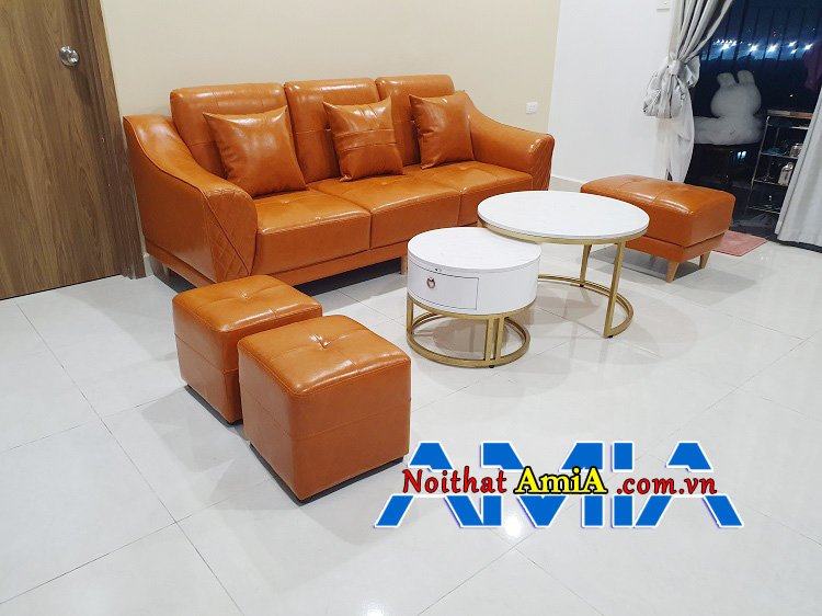 Hình ảnh ghế sofa phòng khách nhỏ giá rẻ dưới 8 triệu màu cam đẹp