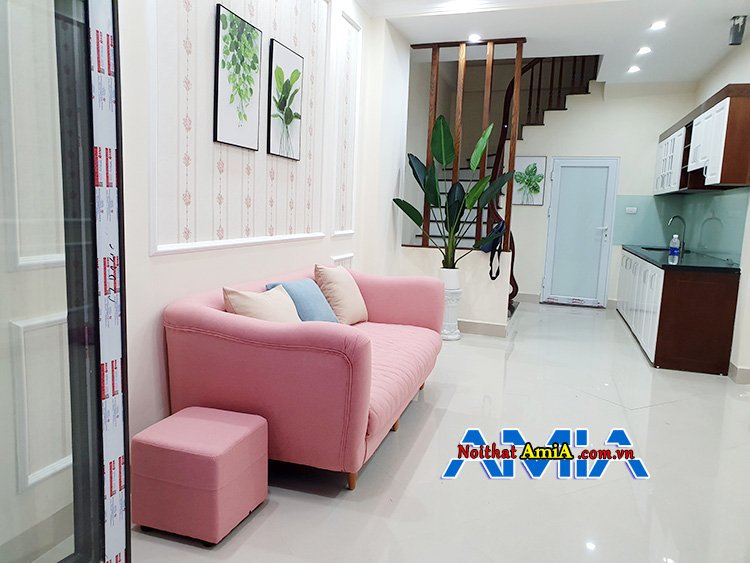 Hình ảnh ghế sofa nỉ đẹp giá rẻ màu hồng phấn